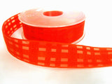 R2090 25mm Flame Orange Sheer Check Ribbon with Wired Edges