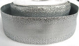 R2091 38mm Metallic Silver Lurex Ribbon with Patterned Borders - Ribbonmoon