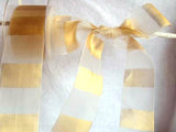 R2122 40mm Pearl Sheer Ribbon with a Metallic Gold Banded Print - Ribbonmoon