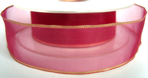 R1017 27mm Wine Sheer Ribbon with Metallic Gold Borders