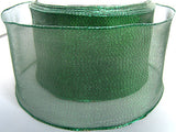 R2183 70mm Green Metallic Mesh Ribbon with Wired Borders - Ribbonmoon