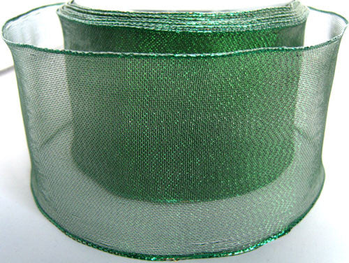 70mm Green Metallic Mesh Ribbon Wired Edge | Berisfords – Ribbonmoon