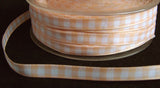 R2193 7mm Pale Peach and White Gingham Ribbon - Ribbonmoon