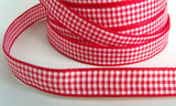 R2197 11mm Red and White Gingham Ribbon - Ribbonmoon