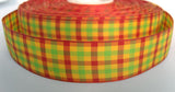 R2212 26mm Yellow, Lime and Orange Tartan Ribbon - Ribbonmoon