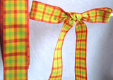 R2212 26mm Yellow, Lime and Orange Tartan Ribbon - Ribbonmoon