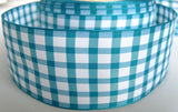 R2213 38mm Turquoise Blue and White Gingham Ribbon - Ribbonmoon