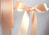 R2272 22mm Peach Satin Ribbon with a Polka Dot Print - Ribbonmoon