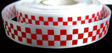 R2297 17mm White Satin Ribbon with a Red Chequered Print - Ribbonmoon
