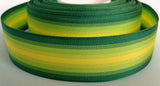 R2299 25mm Greens and Yellow Striped Polyester Ribbon - Ribbonmoon