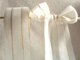 R2307 50mm White Sheer and Satin Ribbon with thin Gold Stripes - Ribbonmoon
