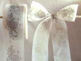 R2309 50mm White Sheer Ribbon with a Silver Grey Flowery Print - Ribbonmoon