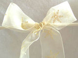 R2329 38mm Cream Sheer Ribbon with a Metallic Gold Snowflake Print - Ribbonmoon