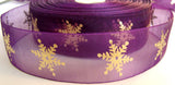 R2332 36mm Purple Sheer Ribbon with a Metallic Gold Snowflake Print - Ribbonmoon