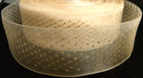 R2336 38mm Cream Sheer Ribbon with a Metallic Gold Polka Dot Print - Ribbonmoon