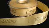 R2447 26mm Cream-Gold "Congratulations" Taffeta Ribbon by Berisfords