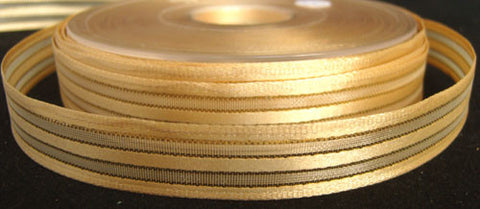 R2452 15mm Honey Satin-Sheer-Gold Metallic Stripe Ribbon, Berisfords