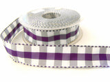 R2461 25mm Purple and White Gingham Ribbon with Satin Banded Borders