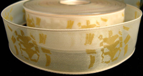 R2287 28mm Cream Translucent Ribbon with a Honey Gold Print