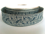 R2468 25mm Metallic Silver Lurex Ribbon with a Navy Printed Design - Ribbonmoon