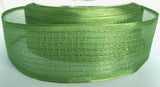 R2298 40mm Spring Leaf Green Woven Sheer Ribbon. Wire Edge