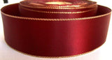 R2480 36mm Burgundy Double Faced Satin Ribbon, Metallic Gold Edge - Ribbonmoon