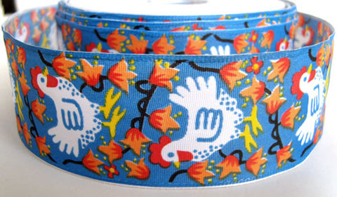 R1072 40mm Blue Easter Chick Printed Taffeta Ribbon, Wire Edge