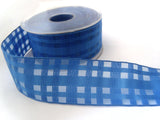 R2492 40mm Light Royal Blue Sheer Check Ribbon, Wire Edge