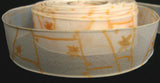 R1085 27mm Natural Cream Translucent Ribbon, Metallic Gold Print