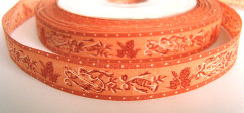R2555 18mm Apricot Musical Instrument and Grape Design Cotton Ribbon - Ribbonmoon