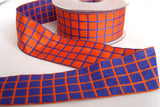 R2586C 40mm Orange and Blue Purple Reversible Thick Check Ribbon - Ribbonmoon