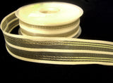R2700 26mm Pale Cream Sheer, Satin and Metallic Gold Striped Ribbon
