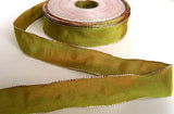 R1095 26mm Green and Red Woven Shot Ribbon with Metallic Silver Edges