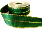 R2719 40mm Metallic Green Lame Ribbon, Gold Centre Stripe and Edges