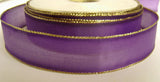 R1094 24mm Purple Translucent Polyester Ribbon-Metallic Gold Borders