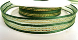 R2725 17mm Forest Green Sheer , Satin and Metallic Gold Striped Ribbon - Ribbonmoon