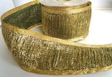 R2730 70mm Green and Metallic Gold Tinsel Weave Ribbon - Ribbonmoon