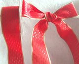 R2739 40mm Red Ribbon with Metallic Gold Woven Design and Borders - Ribbonmoon