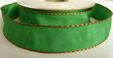 R2740 25mm Green Ribbon with Red and Green Banded Borders - Ribbonmoon