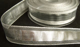 R2745 25mm Metallic Silver Lurex Ribbon with Translucent Mesh Borders - Ribbonmoon
