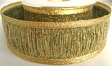 R2748 40mm Metallic Gold Tinsel Centre Ribbon with a Green Background - Ribbonmoon