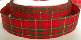 R2749 23mm Red and Green Tartan Ribbon with Thin Metallic Gold Stripes - Ribbonmoon