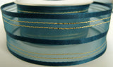 R2759 42mm Royal Navy Sheer, Satin and Thin Gold Striped Ribbon - Ribbonmoon