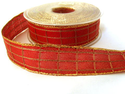 R2760 25mm Cardinal Red Satin and Metallic Gold Weave