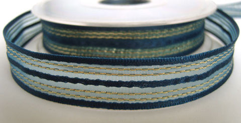 R2766 18mm Royal Navy and Gold Sheer and Satin Stripe Ribbon