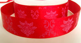 R2768 25mm Red Satin Ribbon with a Hot Pink Subtle Flowery Print