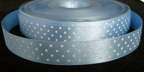 R2773 15mm Cornflower Blue Polka Dot Print Satin Ribbon by Berisfords - Ribbonmoon