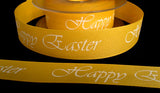 R0385 24mm Yellow-White Happy Easter Rustic Taffeta Ribbon, Berisfords