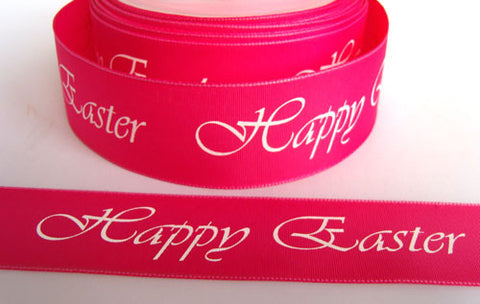R2807 39mm Shocking Pink Happy Easter Printed Ribbon - Ribbonmoon
