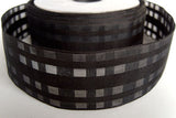 R2815 40mm Black Fine Grosgrain and Sheer Check Ribbon - Ribbonmoon
